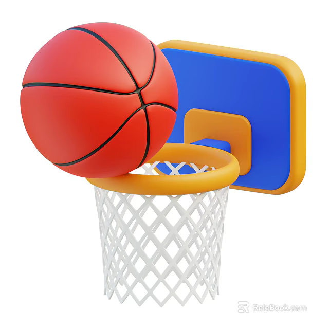 Red Basketball Blue Backboard And Yellow Hoop As Essential Sports Equipment For Games 3d model 