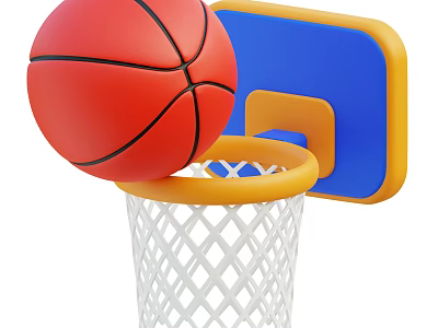 Red Basketball Blue Backboard And Yellow Hoop As Essential Sports Equipment For Games 3d model