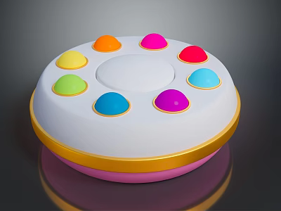 Round Daily Use Product With Colorful Buttons White Body Gold Trim And Pink Base 3d model