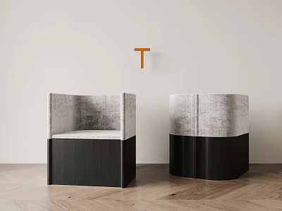 Modern Dining Chairs With Gray Upholstery And Black Wooden Base On Wooden Floor 3d model