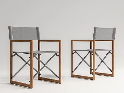 Foldable Outdoor Chairs With Wooden Frame And Gray Fabric Seats Set of Two 3d model