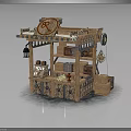 Rustic Wooden Market Stall With Circular RP Sign Shelves And Lantern Decor
