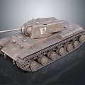 Vintage Tank with Weathered Rustic Finish and Number 67 on Turret With Heavy Tracks