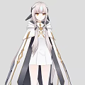 Anime Fantasy Game Character With Silver White Hair White Outfit And Elegant Long Flowing Cape