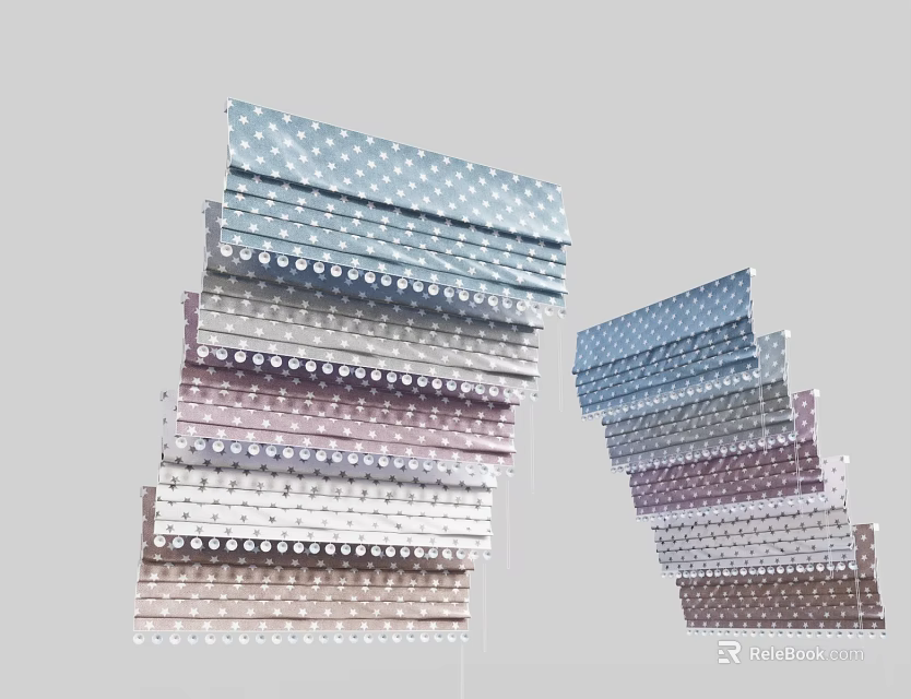 Stylish Roman Blinds With Polka Dot Patterns In Multiple Colors Stacked 3d model