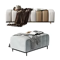 Gray Velvet Tufted Ottoman With Plaid Blanket Magazines And Metal Legs