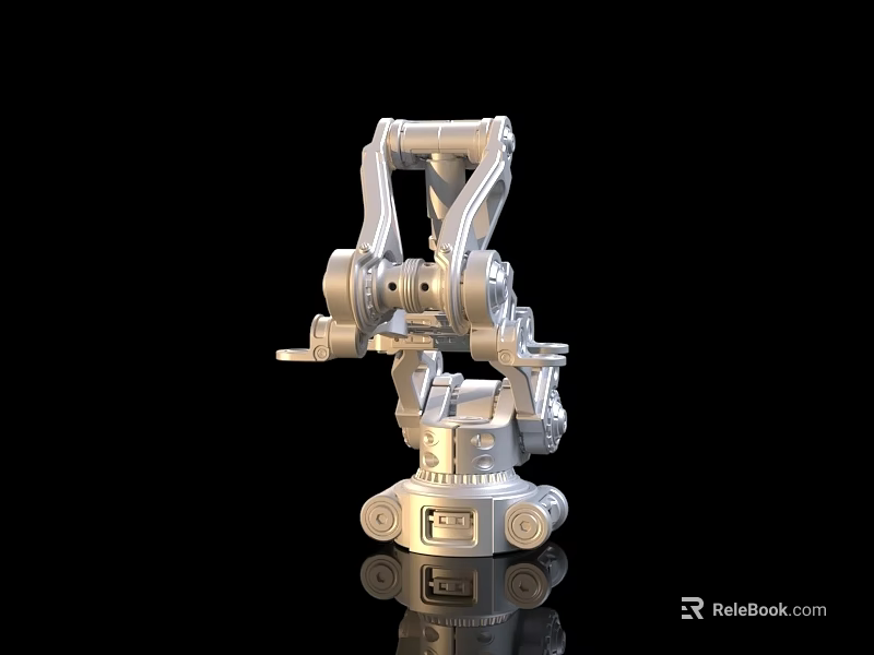 Metallic Mechanical Arm 3D Model With Complex Joints And Components On Black Background 3d model 