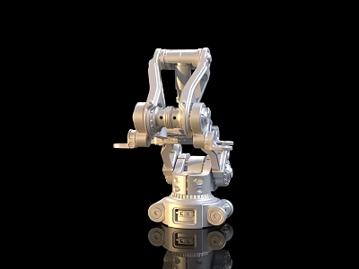 Metallic Mechanical Arm 3D Model With Complex Joints And Components On Black Background 3d model