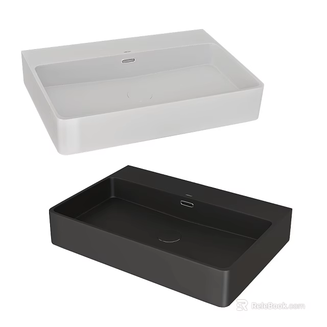 Sleek White and Black Square Washbasin Design for Modern Bathroom Vanity 3d model