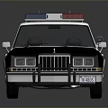 Vintage White And Gray Police Car With Red Lights POLICE Sign And Reflection