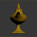 Aladdin Genie And Antique Golden Lamp With Intricate Carvings And Decorative Base