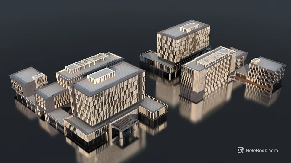 Modern Commercial Complex Architectural Design With Multiple Buildings And Glass Facades 3d model