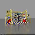 Art Photography Exhibition Booth With Yellow Frame Blue Yellow Striped Mat Displayed Photos And People