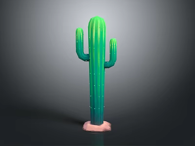 Green Cactus Plant With Three Branches And Pink Base For Indoor Decoration 3d model