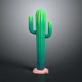 Green Cactus Plant With Three Branches And Pink Base For Indoor Decoration
