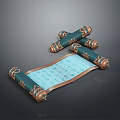 Traditional Ancient Scroll Manuscript With Golden Decorative Accents And Blue Text