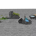 Garden Ornaments Featuring Pebble Ground Rocks Small Waterfall Water Basins And Green Plants