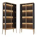 Modern Display Cabinet with Wooden Panels Glass Doors Internal Lighting and Golden Frame Design
