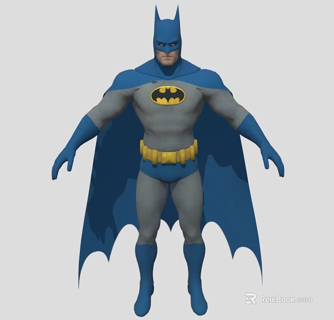 Iconic Batman Game Movie Character Design Featuring Blue Cape Gray Suit Yellow Belt and Bat Symbol 3d model 