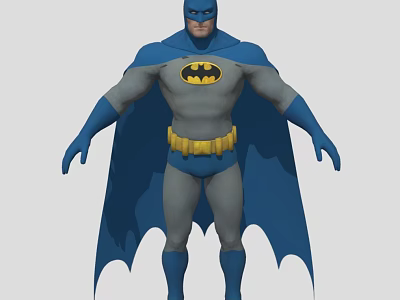 Iconic Batman Game Movie Character Design Featuring Blue Cape Gray Suit Yellow Belt and Bat Symbol 3d model