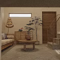 Modern Loft Interior With Staircase Sofa Decorative Art Wooden Ceiling And Cozy Rug