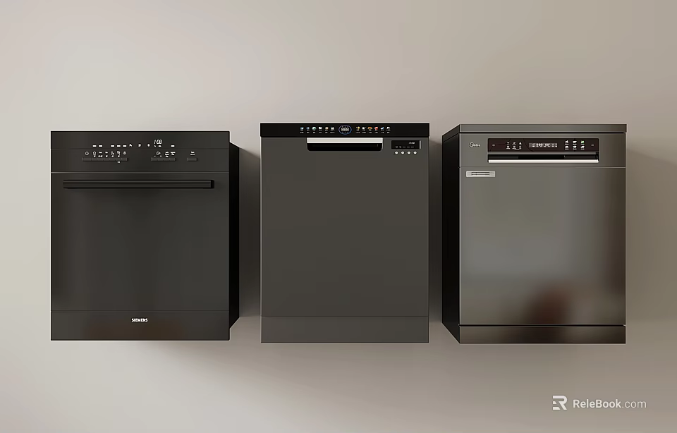 Three Modern Black Kitchen Appliances Side By Side Wall Mounted Design 3d model 