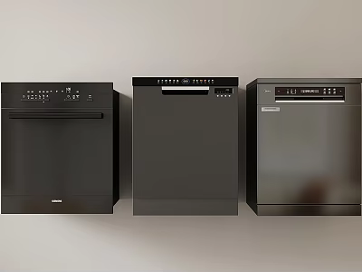 Three Modern Black Kitchen Appliances Side By Side Wall Mounted Design 3d model