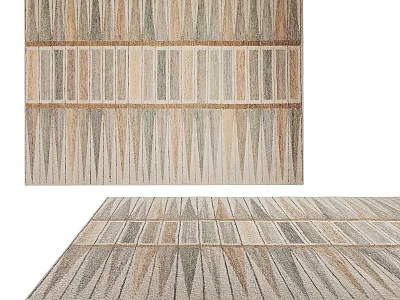 Stylish Square Rug With Geometric Striped Patterns And Neutral Beige Green Tones 3d model