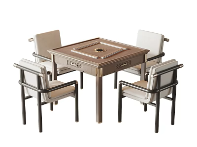 Modern Square Wooden Entertainment Table With Board Game Surface And Four Chairs 3d model