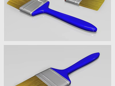 Blue Handle Paintbrushes With Silver Metal Part And Yellow Bristles For Daily Home Use 3d model