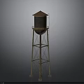 Tall Industrial Water Tower With Metal Frame Conical Roof And Support Structure
