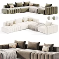 Cream And Deep Brown Modern Sectional Sofa With Plush Pillows And Soft Throw Blanket