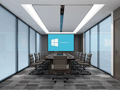 Modern Meeting Room With Windows 10 Display Conference Table And Glass Blinds 3d model