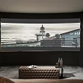 Luxurious Home Theater Interior Design With Large Projection Screen And Comfortable Tufted Seating 3d model