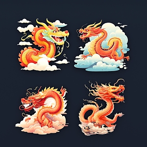 National Tide Dragon Year Zodiac Dragon Element Dragon Golden Dragon Paper-cut Sticker Illustration Pattern 3d model