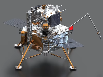 Lunar Lander With Solar Panels Landing Legs Red Flag And Scientific Instruments 3d model