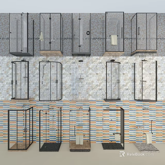 Different Shower Head Styles For Modern Bathroom With Tile Wall Design 3d model 