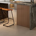 Modern Bar Counter Interior With Marble Countertop Wooden Stools And Illuminated Storage Shelves