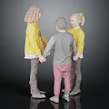 Three Children Holding Hands Together in Yellow and Gray Shirts Against Dark Background