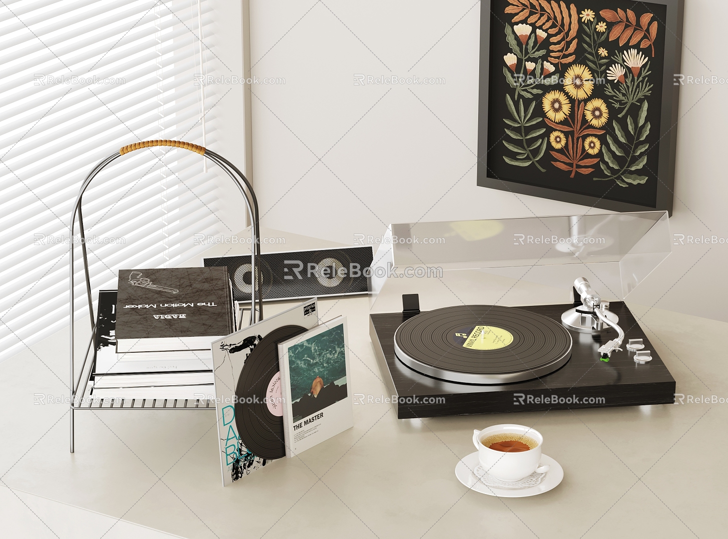 Record Player Audio Ornaments Coffee Coffee Cup Decorative Painting Ornaments Combination 3d model