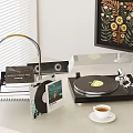 Decorative Ornament Set with Vinyl Records Turntable Metal Rack Teacup and Decorative Painting