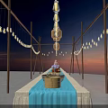 Tea Break Area With Long Table String Lights And Snacks Display Setup