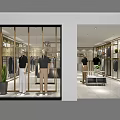 Modern Clothing Store Interior Featuring Golden Metal Racks Mannequins Central X666X Pillar White Tiled Floor