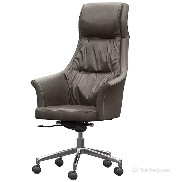 Comfortable Gray Leather Office Chair With High Back Design And Metal Swivel Base 3d model 