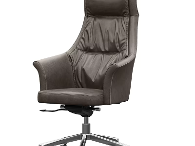 Comfortable Gray Leather Office Chair With High Back Design And Metal Swivel Base 3d model