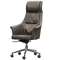 Comfortable Gray Leather Office Chair With High Back Design And Metal Swivel Base