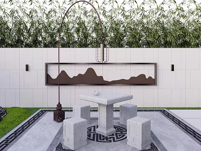 New Chinese style villa courtyard stone table stool 3d model