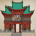 Traditional Chinese Ancient Architecture With Green Glazed Roof Wooden Carvings And Colorful Murals
