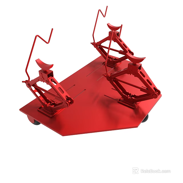 Red Automotive Lift Equipment with Lifting Arms and Mobile Platform Structure 3d model 