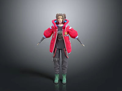 Stylish 3D Character Model Wearing Red Jacket Gray Pants And Green Boots 3d model